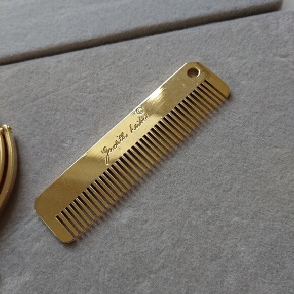 Judith Lieber Italy Designer mini Comb & mirror set goldplated - Picture 8 of 8